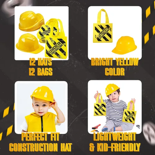 Vista 2 de Bedwina Suministros para fiestas temáticas de construcción, paquete de 24, suministros para sombreros y mini bolsas de mano, (12) sombreros