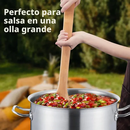 Vista 5 de Cucharas de bambú de mango largo de 24 pulgadas, palitos de madera extra anchos para cocina, espátula plana de bambú para cocinar cangrejos cajún