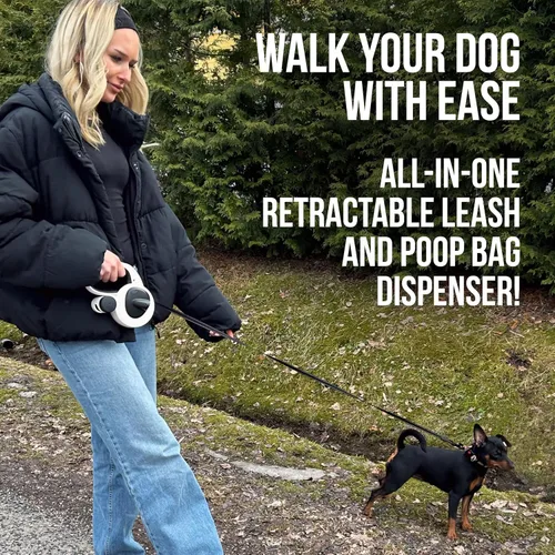 Vista 4 de AVANTO - Correa retráctil para perro con linterna, correa de seguridad nocturna LED resistente de 16 pies para perros de hasta 110 libras - 360° sin