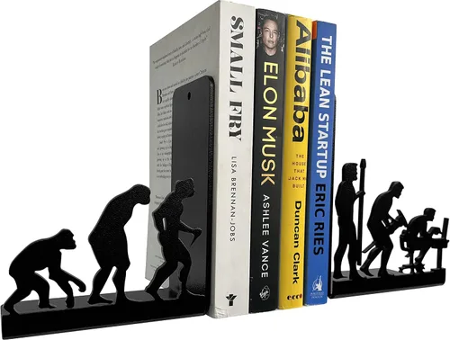 Vista 4 de Sujetalibros decorativos de metal Human Evolution para libros pesados y biblioteca