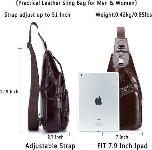 Vista 2 de Bolsos cruzados para hombre, bolso bandolera de cuero, mochilas casuales para el pecho, bolsa de hombro, mochilas de senderismo de viaje