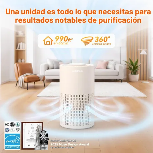 Vista 2 de AIRROMI Purificador de aire para dormitorio con A2001 beige cremoso