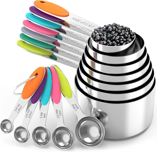 Vista 7 de TILUCK Juego de tazas y cucharas medidoras, acero inoxidable, utensilios de cocina para cocinar y hornear (10)