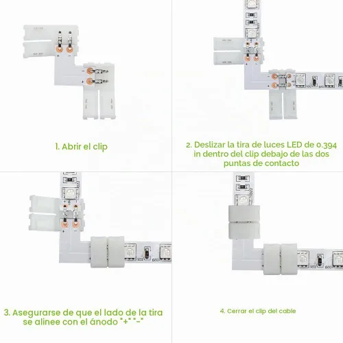 Vista 3 de LightingWill Paquete de 10 unidades de conector de tira LED de 2 pines a presión en forma de L para esquina en ángulo recto o conexión de giro de 10