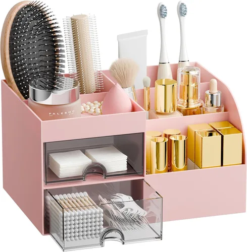 Vista 10 de Organizador de maquillaje con 2 cajones, organizadores de maquillaje para encimera de tocador y baño, organización de maquillaje y almacenamiento