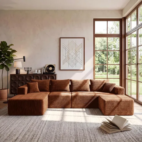 Vista 25 de Sofá modular deshuesado de 118 pulgadas con diván y otomano de pana de gran tamaño en forma de U, sofá de nube para asiento profundo para sala