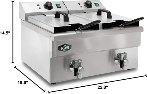Vista 3 de KWS DY-12 Freidora eléctrica comercial de 3500 W de acero inoxidable 11.4L con sistema de válvula de drenaje de grifo para usuarios comerciales