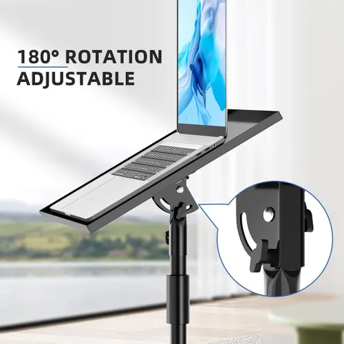 Vista 5 de Soporte para proyector con ruedas, trípode para laptop de 29 a 69 pulgadas con bandeja para mouse, soportes de DJ de altura ajustable con soporte