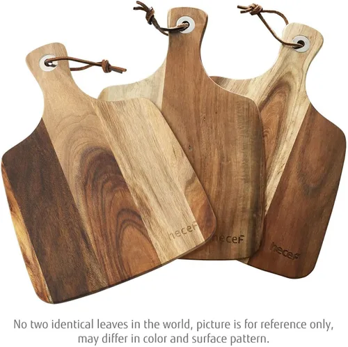 Vista 9 de hecef Juego de 3 tablas de queso, un plato de queso de madera de acacia, un cuchillo, un tenedor, plato de charcutería, juego de pizarra para servir