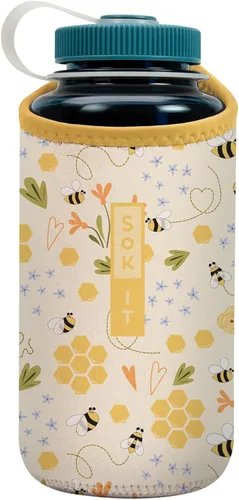 Vista 180 de Sok It BotlSok Funda para botella de agua con cubierta de neopreno aislante (Floral abstracto, se ajusta a CamelBak o Nalgene de 12 onzas)