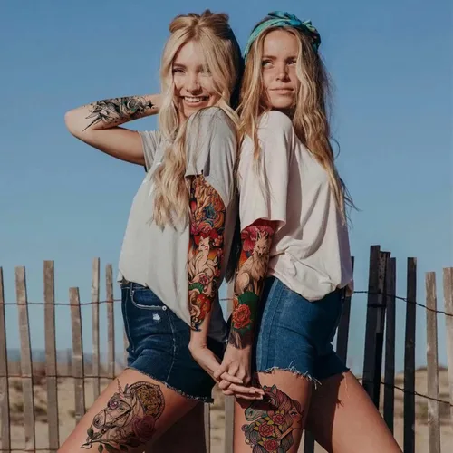Vista 3 de Aresvns Lindo tatuaje temporal, lindo tatuaje falso para mujeres, tatuaje de manga Waterpoof temporal para barbacoa, piscina, fiesta en la playa