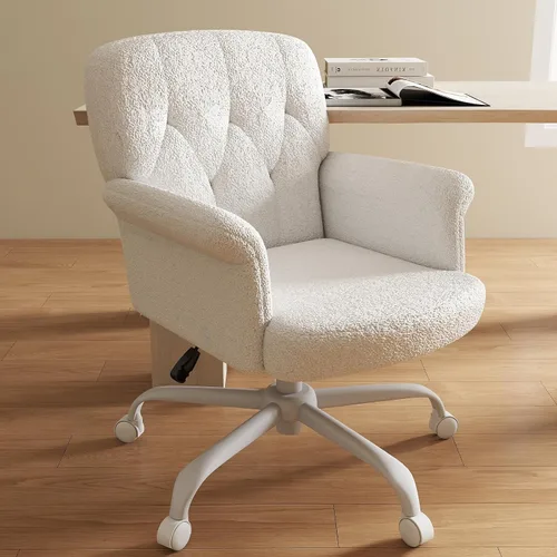 Vista 2 de Comfy - Silla de escritorio para oficina en casa, silla de tocador tapizada con ruedas y brazos, moderno asiento giratorio ajustable