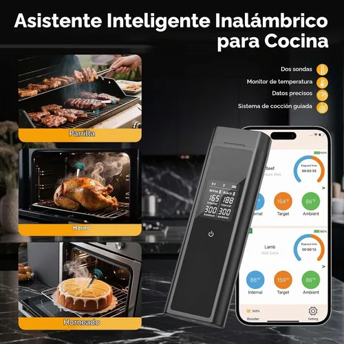 Vista 7 de BlueSwan Termómetro digital Bluetooth para carne, termómetro inalámbrico de 820 pies de alcance con 2 sondas de color con aplicación para parrilla