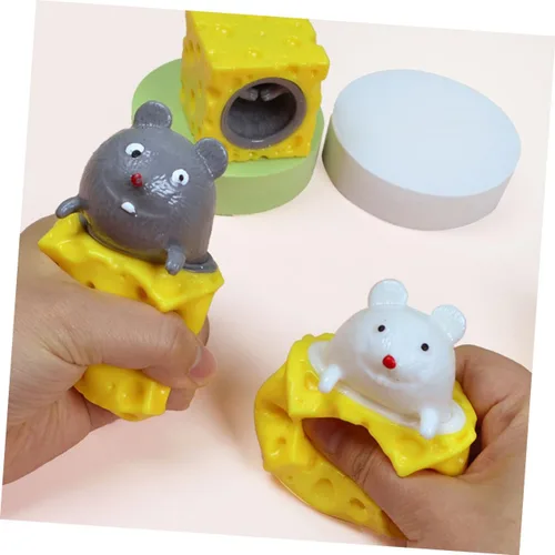Vista 4 de FRCOLOR 2pcs queso ratón Squeeze Stress Relief broma para niños descompresión creativa Squishy ratones color aleatorio