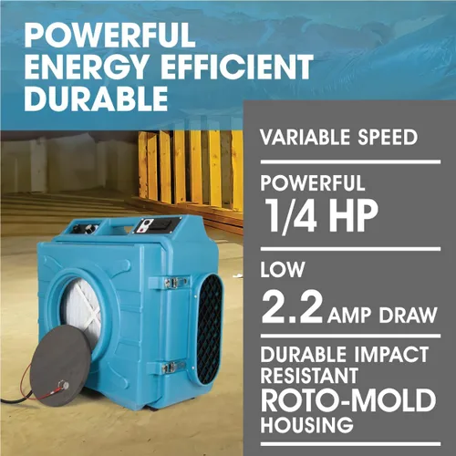 Vista 8 de Depurador de aire HEPA con salidas GFCI para cadena Daisy 1/4 HP, 675 CFM, 2.2A Restauración de daños por agua, salas de cultivo PA-600-HAS