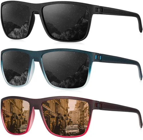 Vista 75 de KALIYADI Gafas de sol polarizadas para hombre, gafas de sol ligeras con protección UV para conducir, pescar y jugar golf (3 unidades) Negro