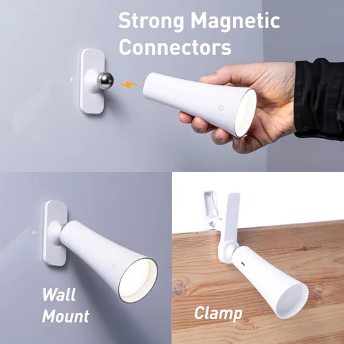 Vista 3 de Lámpara de flauta - Escritorio LED recargable 4 en 1, pared, lámpara de abrazadera y linterna con base magnética, brillo de 4 niveles, brazo
