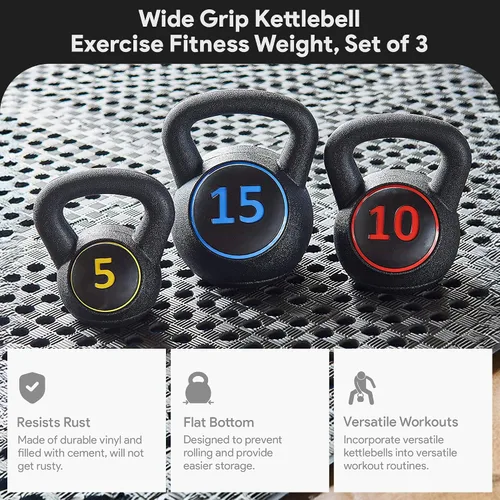 Vista 3 de BalanceFrom Vinyl Kettlebell Set, 30/45/50/75 Pound Options – Cement-Filled Strength Training Weights with Ergonomic Grip and Color Coding for Full