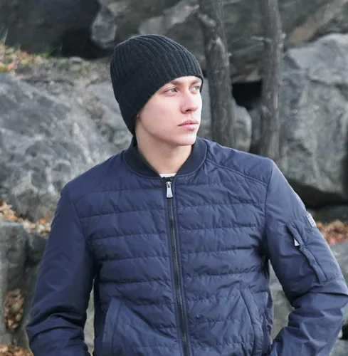 Vista 4 de Connectyle Gorro de lana con forro polar para hombre, gorro de lana de invierno de punto