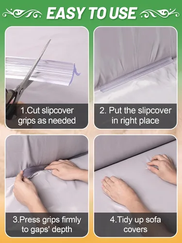 Vista 7 de Alphatool 6 piezas de agarres de silicona transparente antideslizantes para fundas de sofá - 2 tamaños para mantener las fundas de sillón y sofá