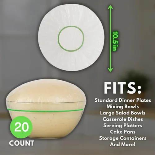 Vista 2 de 20 cubiertas para cuencos - cubiertas de alimentos de plástico reutilizables con elástico, ideales para la fermentación del pan y almacenamiento
