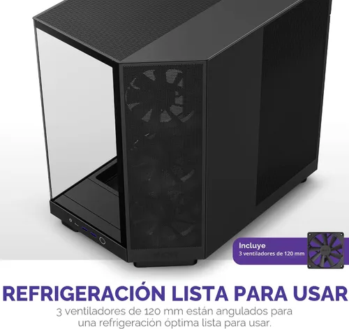 Vista 4 de NZXT H6 Flow CC-H61FB-01 Carcasa compacta de doble cámara de torre media con flujo de aire Paneles de vidrio panorámicos Paneles de flujo