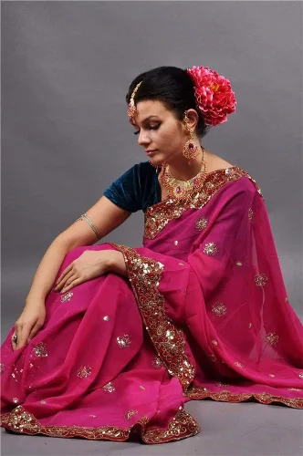 Vista 3 de Indian Trendy Bollywood - Blusa bordada de lentejuelas para mujer, para festival, sari, sin coser, disfraz de fiesta, estilo bohemio