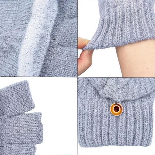 Vista 102 de Beurlike Guantes de invierno para mujer, de lana cálida, a prueba de viento, convertibles, sin dedos