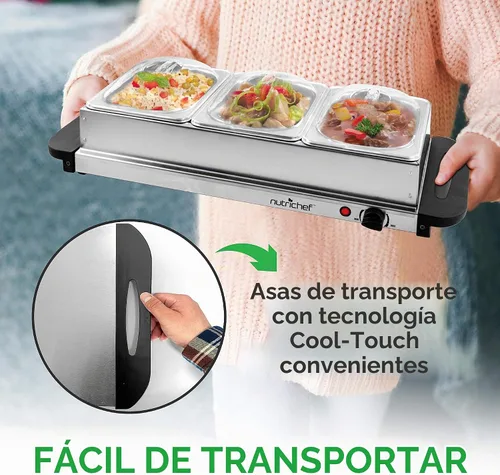Vista 4 de 2 ollas eléctricas de cocción lenta Nutrichef (calentador de alimentos de acero) (PKBFWM26)., Acero