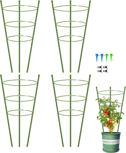 Vista 8 de Paquete de 4 jaulas de tomate con soporte para plantas de jardín, enrejado mejorado de 18 pulgadas para plantas trepadoras, kits de enrejado
