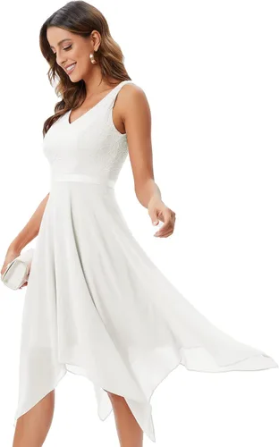 Vista 6 de Meetjen - Vestido de encaje floral para mujer, clásico, acampanado, con dobladillo, formal, para cóctel