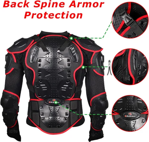 Vista 3 de RIDBIKER Chaqueta protectora para motocicleta y rodilleras, 1 par, protector de pecho para la columna vertebral con protección para la espalda