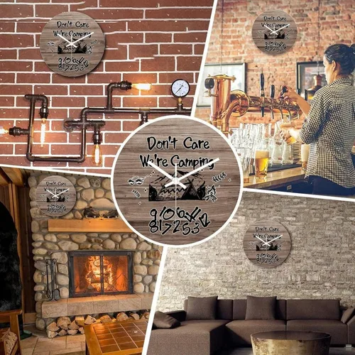 Vista 5 de Reloj de pared de madera vintage, estilo retro, redondo, decorativo, funciona con pilas, con números arábigos irregulares, para sala de estar