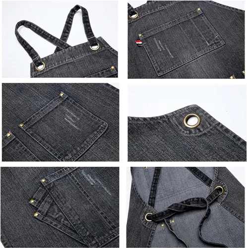 Vista 9 de Delantal ajustable para adultos, delantal de mezclilla con bolsillo, accesorios de cocina para mujeres y hombres, dos colores y 2 tamaños