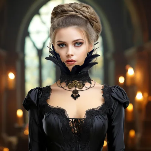 Vista 2 de HOMELEX Gargantilla gótica victoriana negra con cuello de plumas naturales para Halloween