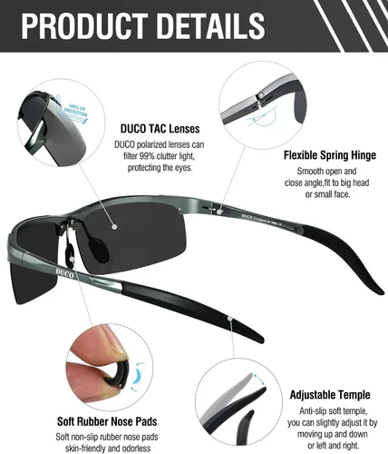 Vista 111 de Duco - Gafas de sol deportivas polarizadas para hombre con protección UV 8177s
