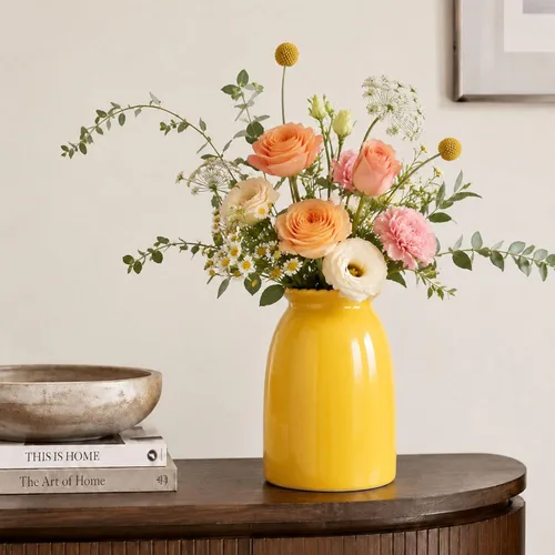 Vista 13 de hjn Florero de Flores Blanco - Florero de cerámica para decoración, jarrón blanco para flores, jarrones modernos para sala de estar/acentos