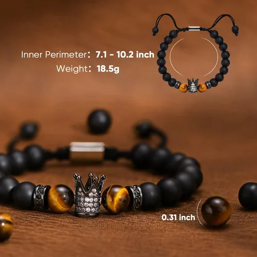 Vista 5 de VNOX Pulsera de regalo para hombres Pulseras de cuentas de ojo de tigre hechas a mano para hombres, cuentas de yoga, regalo para aliviar el estrés