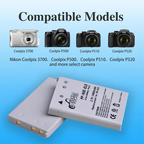 Vista 2 de Pickle Power EN-EL5 Batería 2-Pack y Cargador Dual LED para cámaras Nikon CoolPix P530, P520, P510, P100, P500, P90, P80, P5100, P5000, P6000, 3700