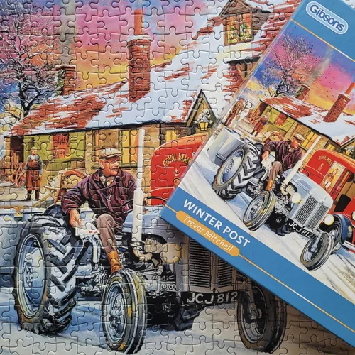 Vista 7 de Winter Post Rompecabezas de 500 piezas Nostalgia de Navidad Rompecabezas sostenible para adultos Tablero 100% reciclado premium Gran