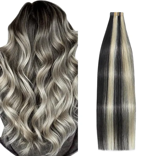 Vista 36 de Extensiones de cabello humano real color negro azabache, extensiones de cabello humano 100% Remy, sedosas y lacias, para mujeres, 20 unidades por