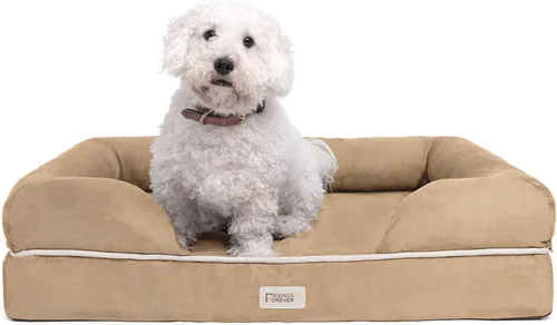 Vista 12 de Friends Forever - Cama ortopédica para perros medianos, cama de espuma viscoelástica impermeable para perros M con funda extraíble y lavable, gris