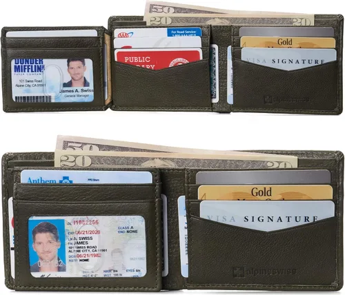 Vista 2 de Alpine Swiss RFID - Cartera de piel con 2 compartimentos para documentos de identidad, con ventana dividida, sección para billetes, en caja