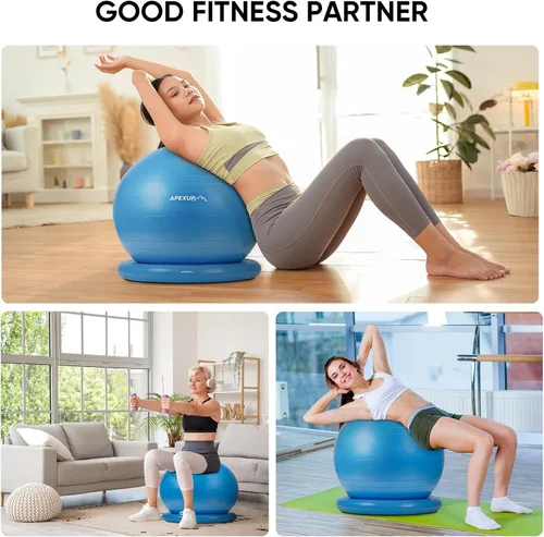 Vista 7 de APEXUP Silla de pelota de yoga, silla de pelota de ejercicio con base para oficina, pelota de estabilidad antideslizante, asiento de pelota