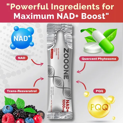 Vista 2 de zooone - Suplemento NAD+ 30 piezas, Ribósido de Nicotinamida y Resveratrol Premium, Reparación del ADN y Envejecimiento Saludable, Suplemento NAD