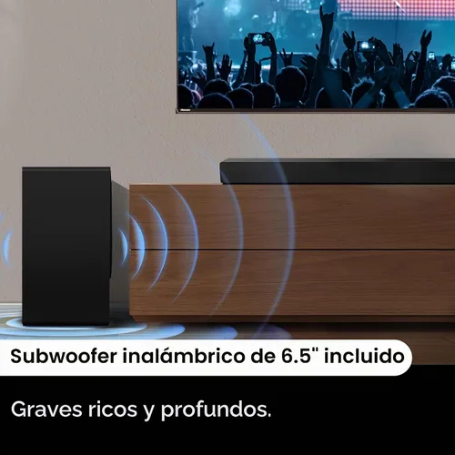 Vista 6 de Hisense AX3100Q Barra de sonido de 3.1 canales con subwoofer inalámbrico, Dolby Atmos, DTS:X, canal central, control de aplicación y control remoto