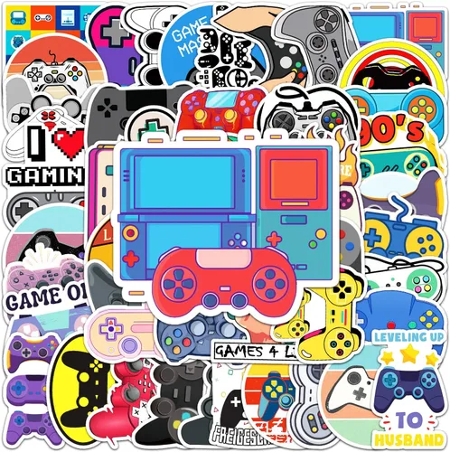Vista 2 de Calcomanías de juego para adolescentes 50 piezas, paquete de calcomanías de videojuegos para niños, botellas de agua, calcomanías de gamepad