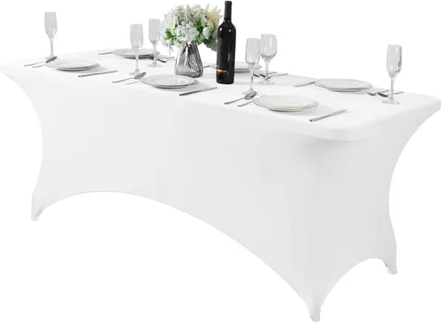 Vista 156 de Mantel de elastano para mesa de 6, 4 o 8 pies, universal, ajustable, para fiestas, banquetes, bodas y eventos, color verde manzana