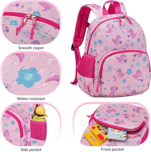 Vista 5 de Ryushoyo Mochila infantil para niños y niñas, mochila para niños y niñas, para jardín de infantes, 2 tamaños con correa para el pecho, Dinosaurio
