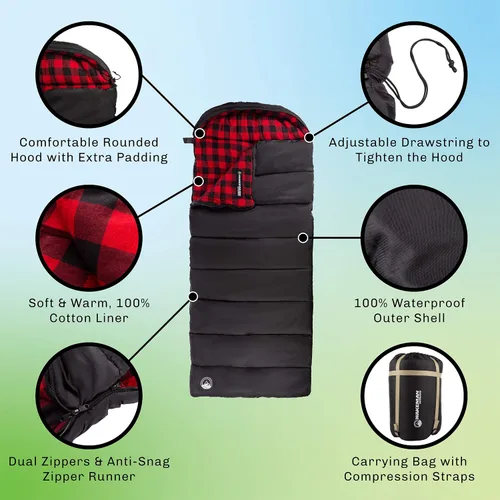 Vista 3 de Sleeping Bag - Lightweight Envelope-Style 32F Rated Outdoor Sleeping Bag with Hood and Carry Case for Backpacking, Camping and Hiking by Wakeman
